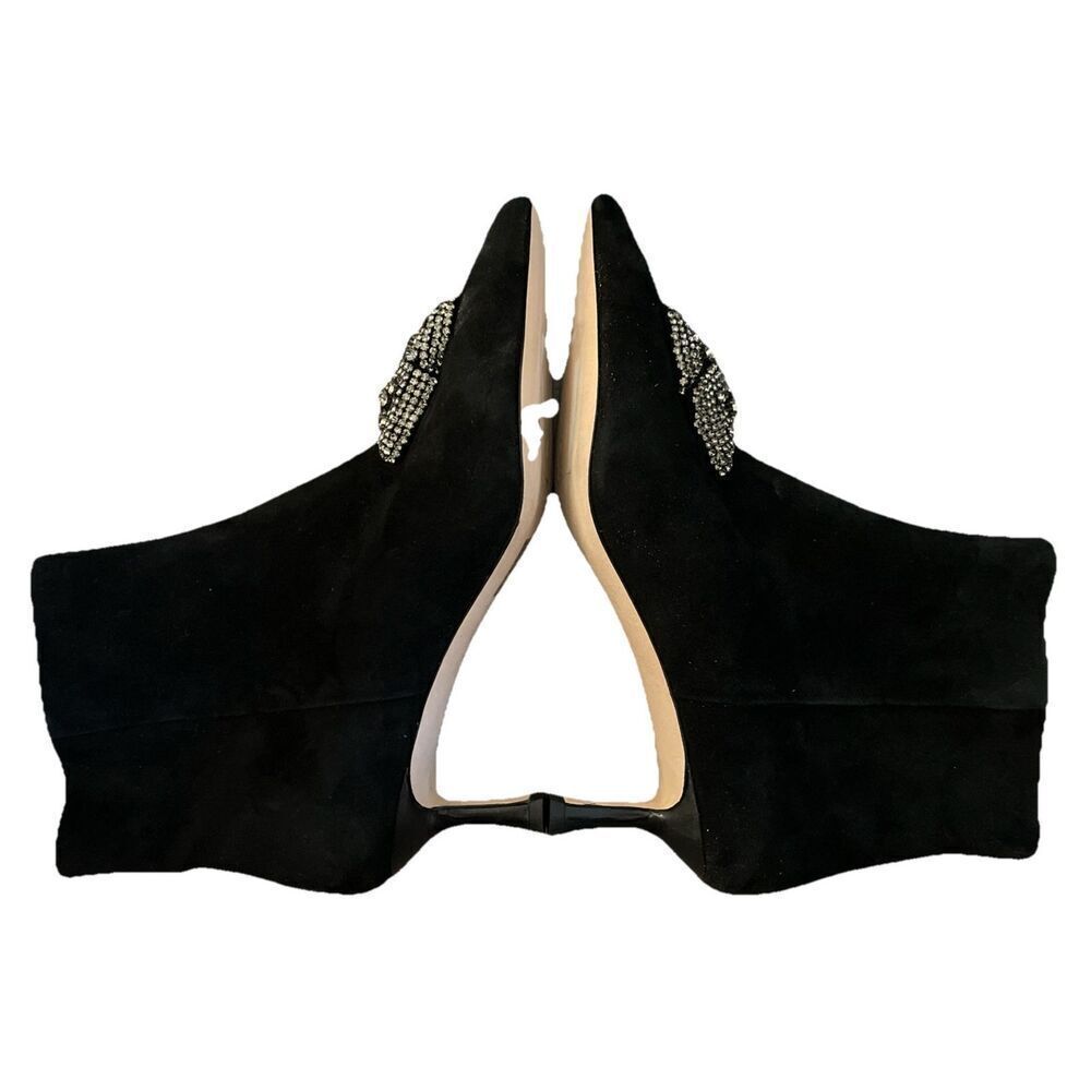 New Tory Burch $498 Embellished Crystal Bow Leather Suede Ankle Booties Boots 9 - Picture 3 of 4